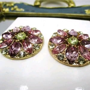 New beautiful simulated stone gold round post earrings